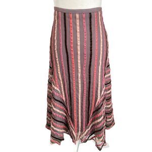 French Connection Velvet Lace Brown Peach Pink A Line Midi Skirt